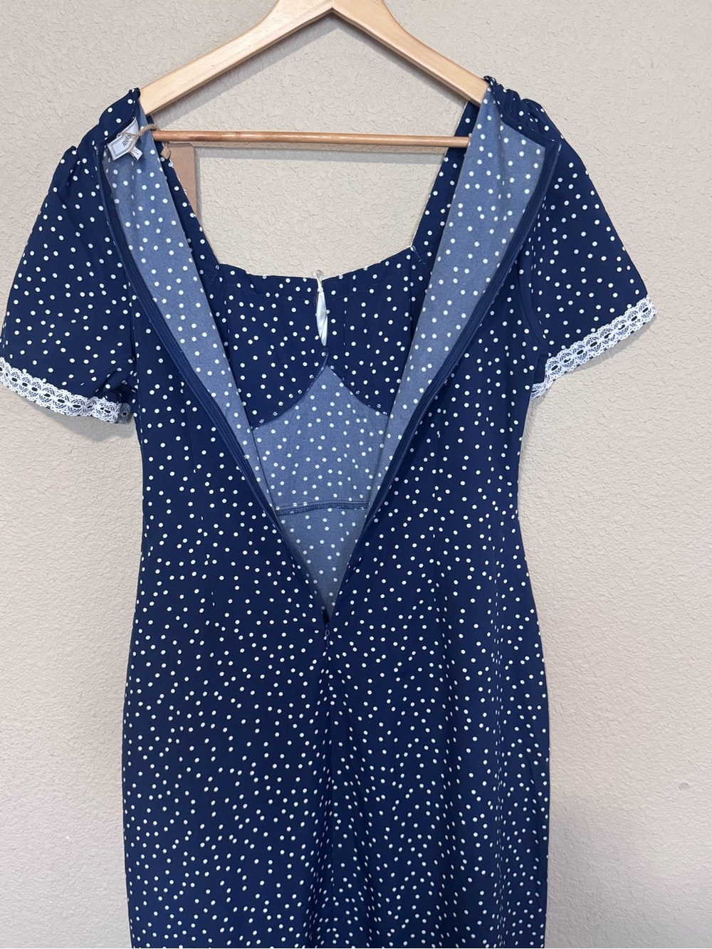 RIHOAS Women’s Navy Polka Dot Midi Dress - Cottagecore Retro Charm - Picture 7 of 10